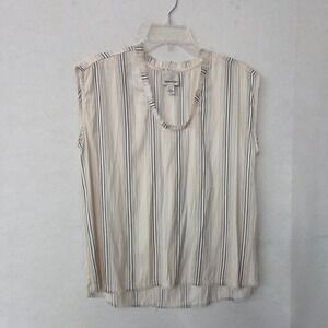 INDUSTRY Republic Clothing Striped Sleeveless Top XS Raw Hem Edge Sheer Office